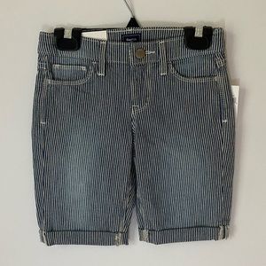 Gap Kids Pinstripe Cuffed Denim Jean Bermuda Shorts Blue And White